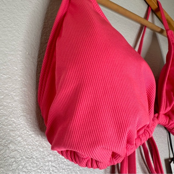 New Shade & Shore Pink Ribbed Triangle Bikini Top Size Large - Picture 4 of 10